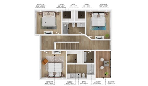 Floor plan for 3 beds, 3 baths, 1880 sqft